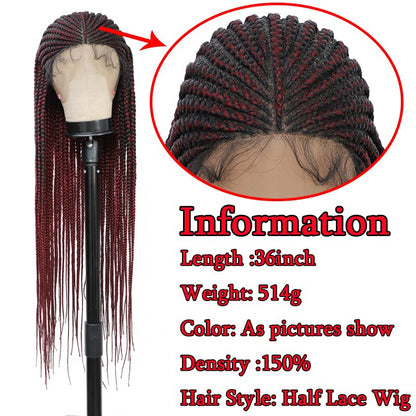 Ombre Red Box Braid Wig with Baby Hairs Long Cornrow Braid Lace Front Wigs for Women Synthetic Knotless Box Braided Frontal Wig