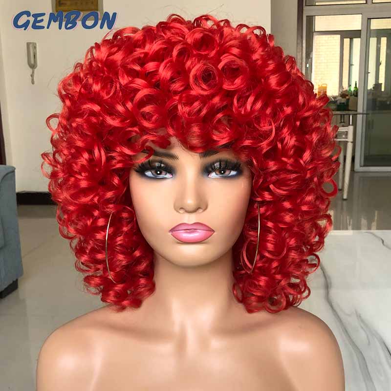 Short Hair Afro Curly Wig Natural Blonde Wigs with Bangs Cosplay Lolita Synthetic Wigs for Women Heat Resistant Fiber Highlight