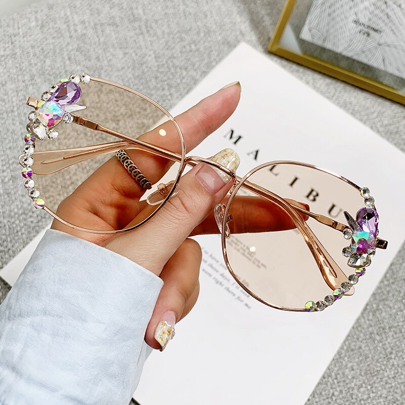 2022 High Quality Rimless Square Diamond Sunglasses Women Brand Designer Vintage Shades Female Pink Eyewear Gafas De Sol