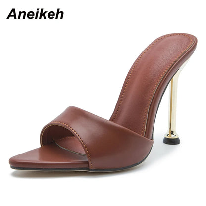 Aneikeh 2023 Summer Slippers Design Strange Women Mule Thin High Heels Sandals Pointed toe Slides Party Pumps Ladies Shoes 35-42