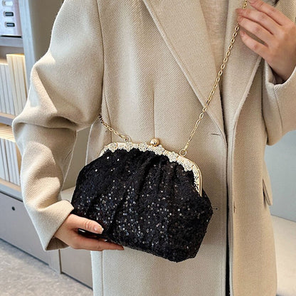 Shiny Piece design Shell Clip Shoulder Bags for Women 2023 New Chain Crossbody Bag Fashion Designer Female Handbags Party Purses