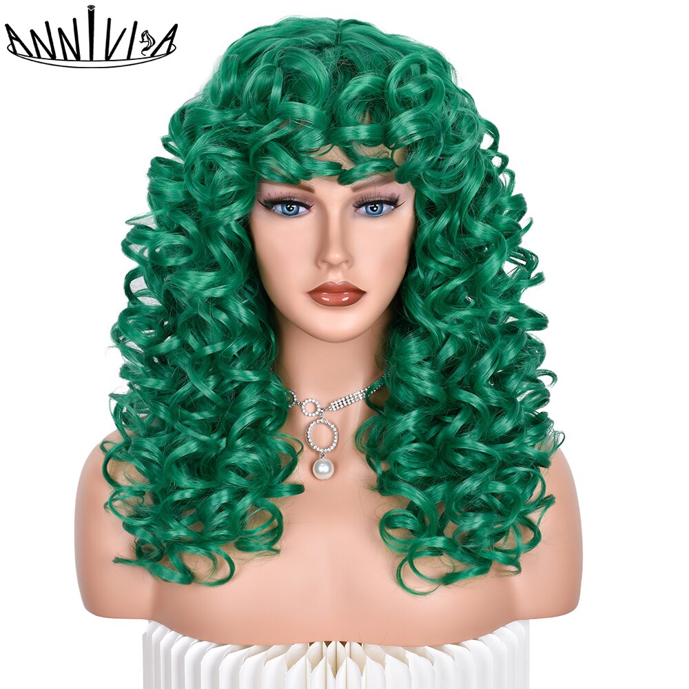 Black Curly Wig With Bangs Long Curly Afro Wigs for Women Synthetic Fiber Glueless Hair for Daily Use Party Halloween Cosplay