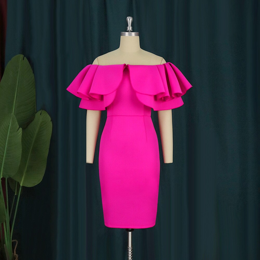 Sexy Off Shoulder Slash Neck Ruffles Bodycon Dress Evening Party Dress For Women Elegant Strapless African Rose Pencil Dress