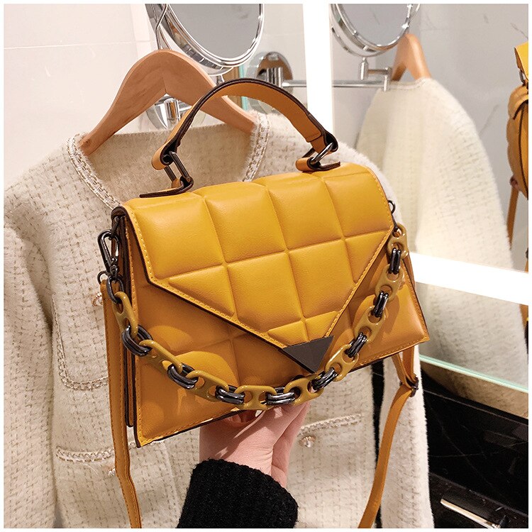 Ladies Small Square Bag 2022 Fashion New Quality PU Leather Women's Handbags Solid Color Lingge Shoulder Messenger Bags