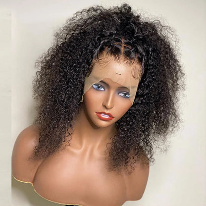 Glueless Soft Natural Black 180% Density Kinky Curly Preplucked 26inch Long Lace Front Wig  For Women BabyHair Daily Cosplay