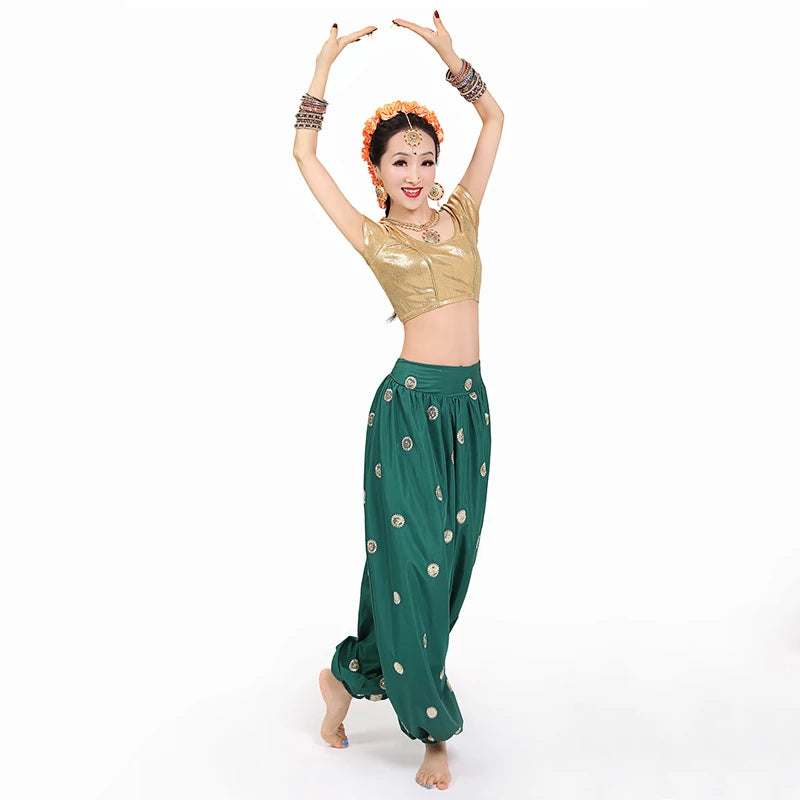 Indian Saree Wide Leg Pants Stage Performance Costumes Belly Dance Suit Oriental Classical Dance Clothing Festival Dress