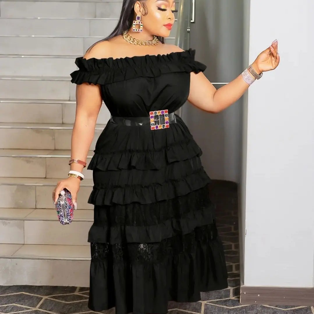 Plus Size African Lace Dresses for Women Elegant Party Off Shoulder Evening Wedding Long Dress Dashiki Ankara Africa Clothing