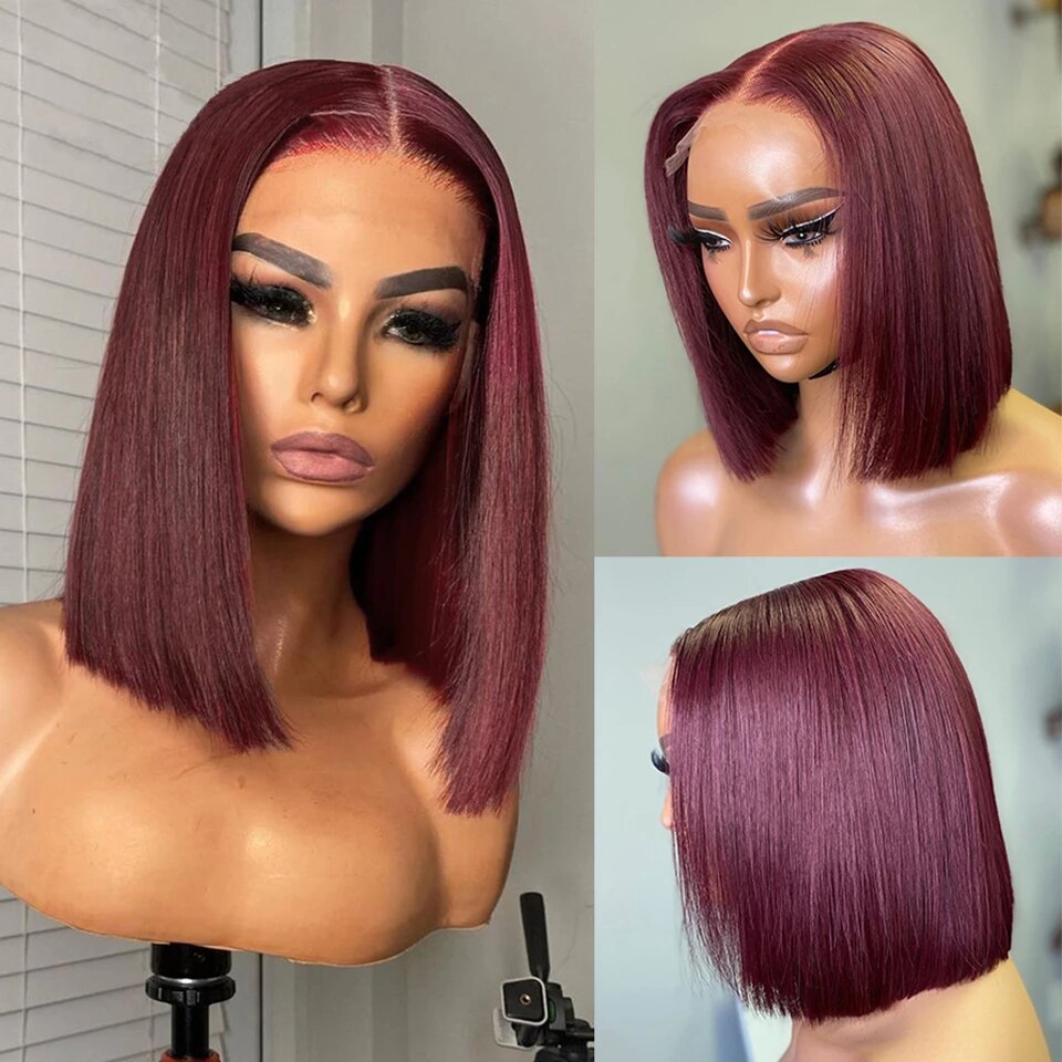 DQ Lace Part Human Hair Wigs Brazilian Straight Lace Wig  Bob Remy Hair Wigs Pre Plucked Hairline 150% Density Double Drawn