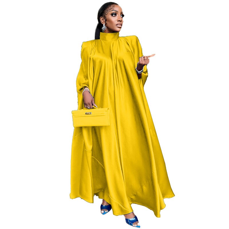 Oversize Women Satin Maxi Dress Loose Party Gowns Big Size High Neck Fashion Streetwear Lady Dresses 2023 Spring Summer