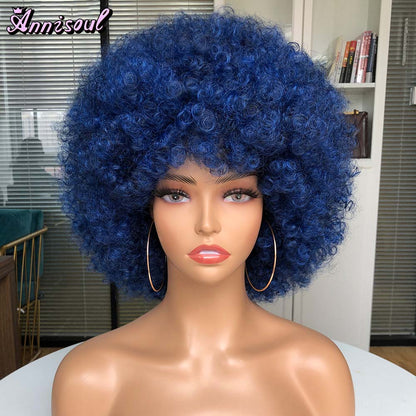 Short Synthetic Afro Wigs For Black Women African Black Pink Fluffy Soft Cosplay Natural Hair Afro Kinky Curly Wig With Bangs