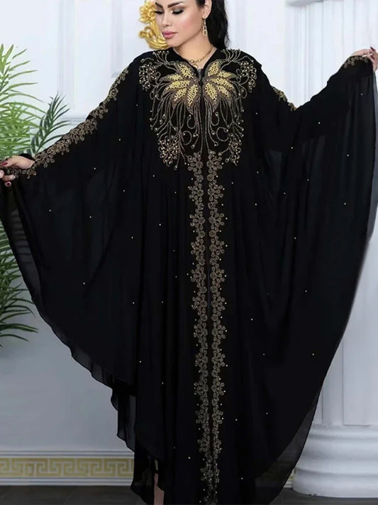 Eid Muslim Dress for Women Bat Sleeve Abaya Diamond Jalabiya Morocco Caftan Party Dresses Dubai Abayas Kaftan Vestidos Long Robe