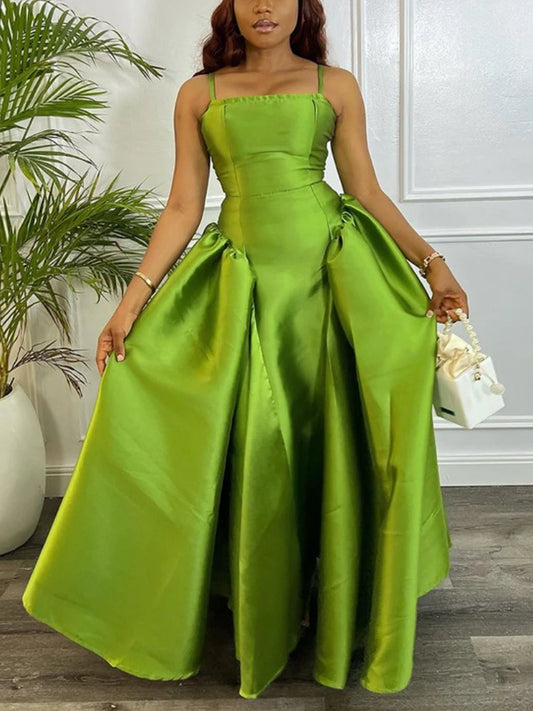 Vintage Cute Women A Line Party Dresses Puffy Big Swing Green Strap Dress Ball Gowns Elegant Backless Sexy Fashion Vestidos