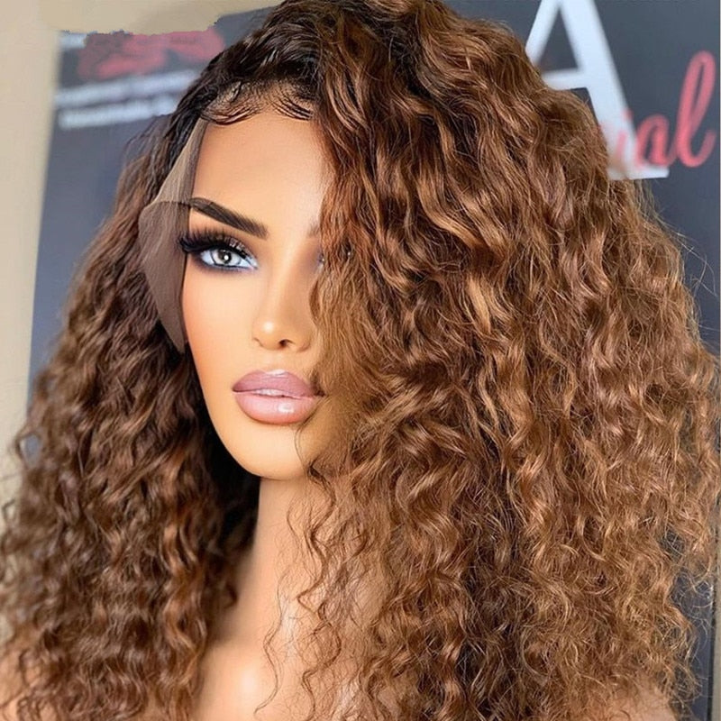 Soft 26Inch Long Kinky Cruly Ombre Blonde180Density Lace Front Wig for Black Women BabyHair Glueless Preplucked Synthetic Daily