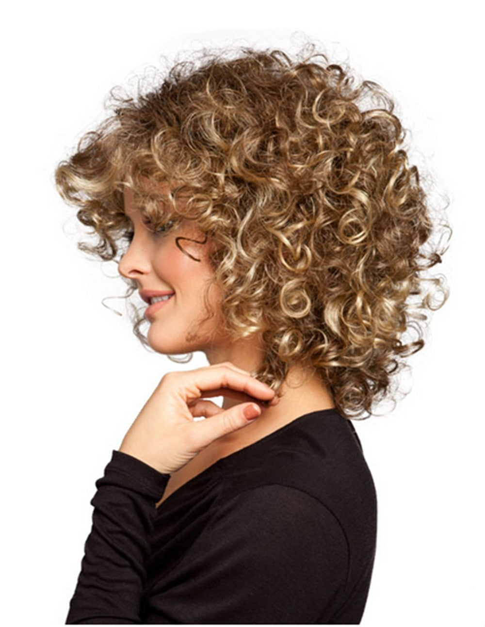 SuQ Medium Length Short Cosplay Wigs Brown Blonde Color Afro Curly Wavy Hair Replacement Wigs for Women American Synthetic Wigs