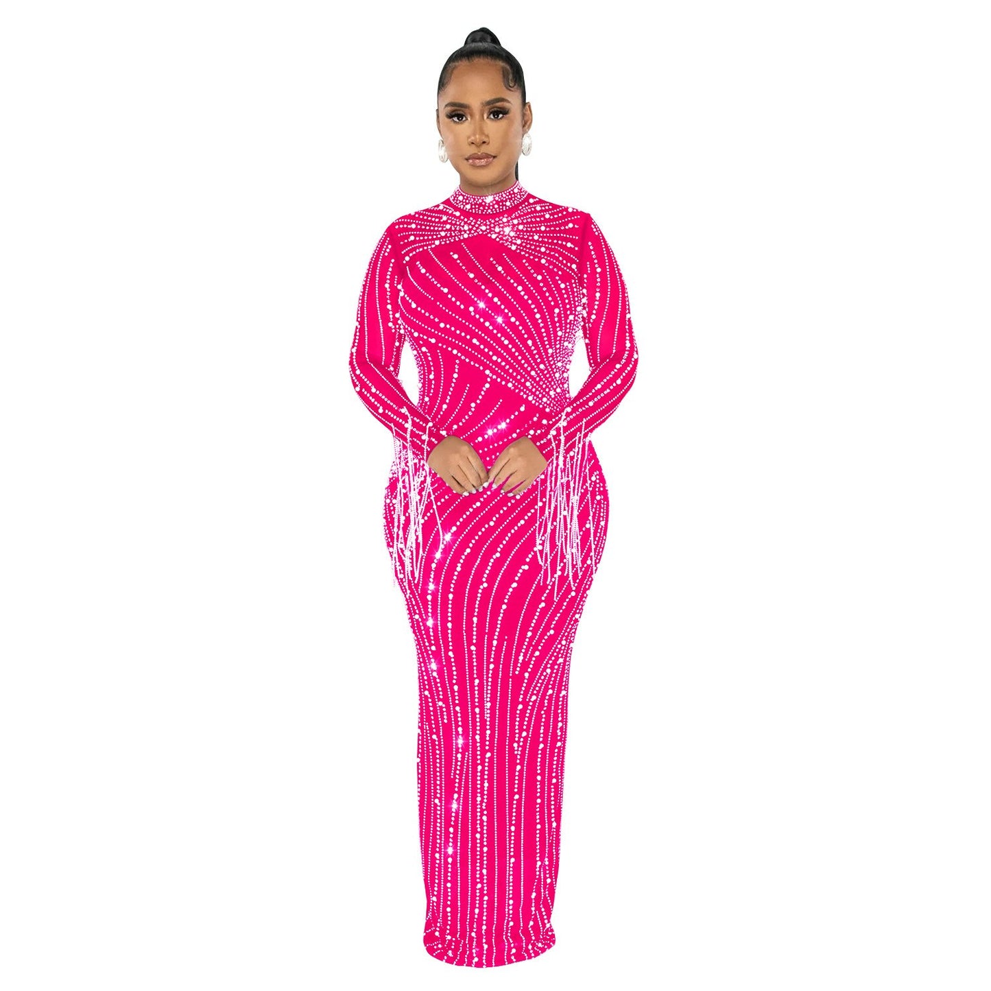 New Fashion Temperament Shiny Dresses Lined 2 Piece Sets with Long Sleeves Evening Party Dresses for Women Sexy Dreses for Women