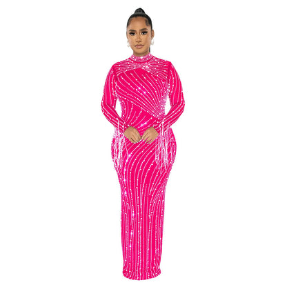 New Fashion Temperament Shiny Dresses Lined 2 Piece Sets with Long Sleeves Evening Party Dresses for Women Sexy Dreses for Women