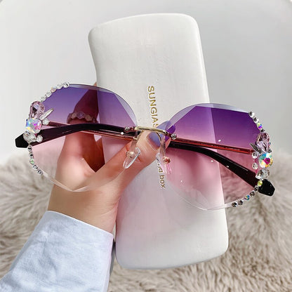 2022 Rimless Sunglasses Woman Sexy Luxury Brand Design Diamond Sun Glasses Gradient Shades for Female Oculos De Sol Uv400