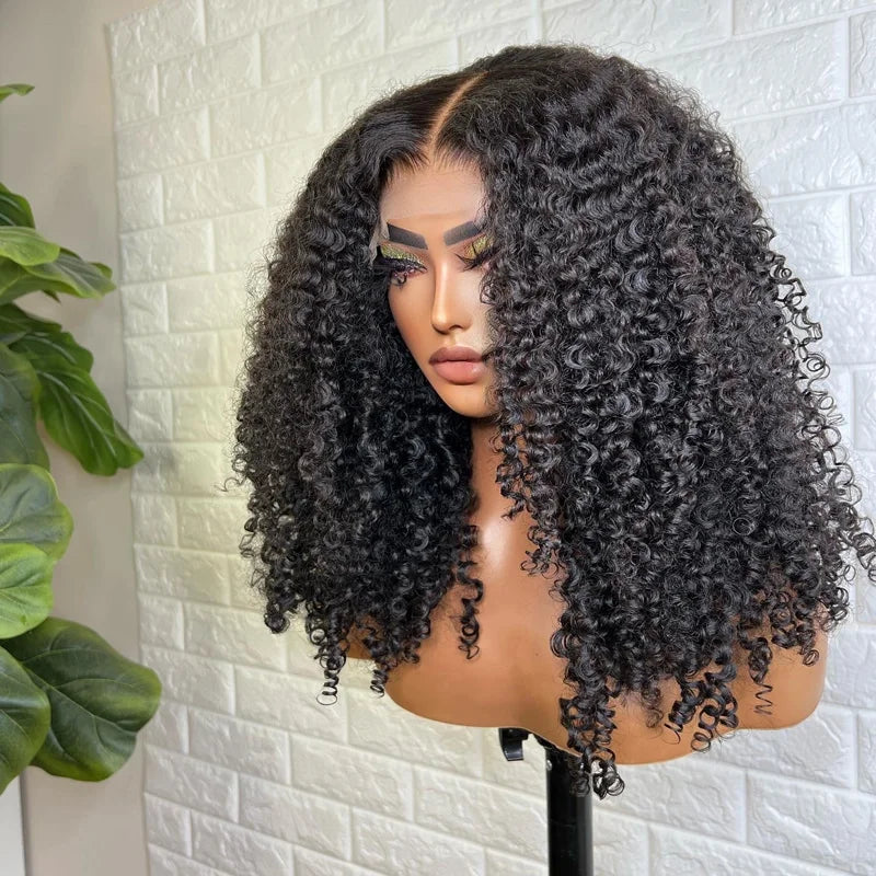 Soft Long Glueless 26inch 180 Density Black Kinky Curly Lace Front Wig For Black Women Babyhair Preplucked Daily