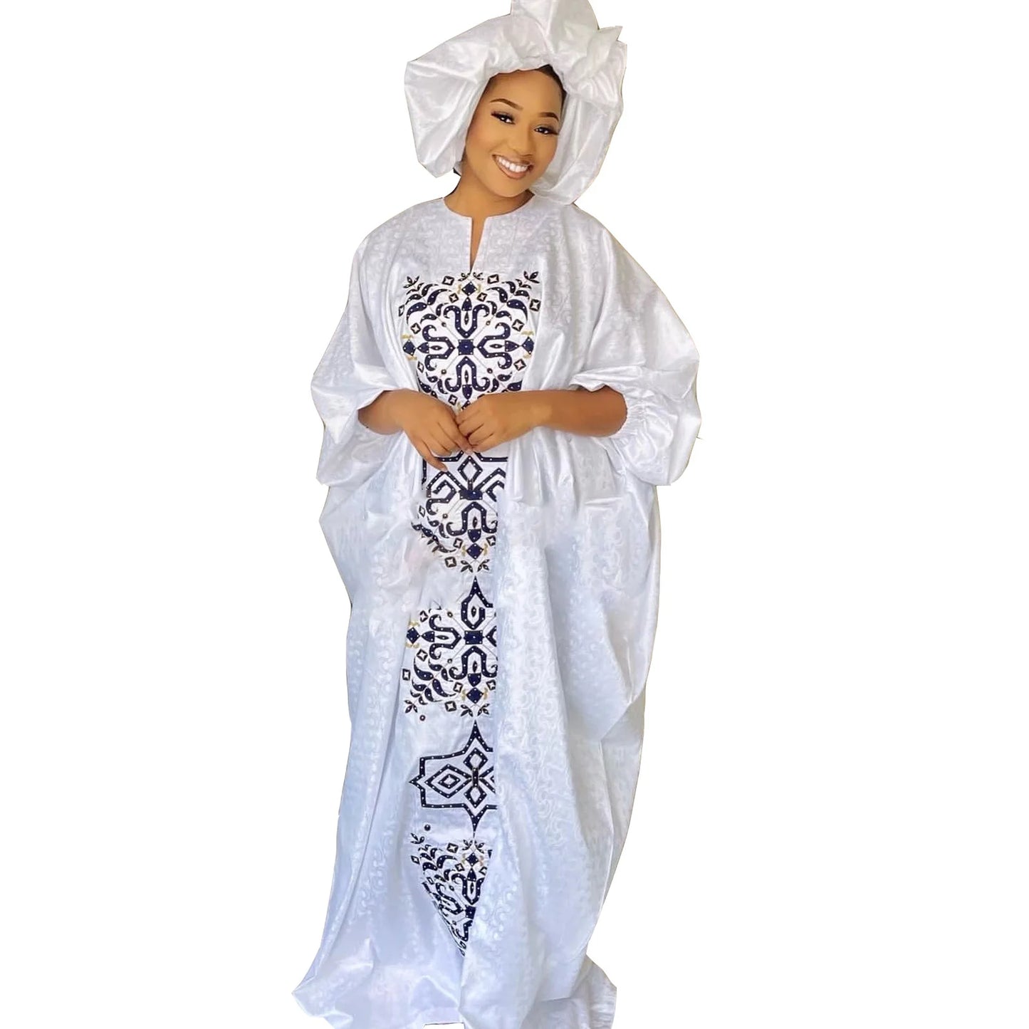 African Dress For Woman Plus Size Dress Bazin Riche Embroidery With Embroidery Floor Long Dress With Scarf