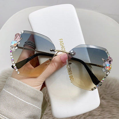 2022 High Quality Rimless Square Diamond Sunglasses Women Brand Designer Vintage Shades Female Pink Eyewear Gafas De Sol