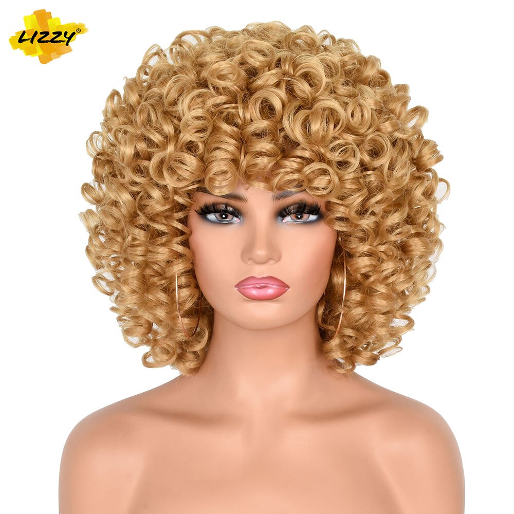 Lizzyhair Red Brown Copper Short Curly Synthetic Wigs for Black Women African Cosplay Natural Afro Wig with Bangs Heat Resistant