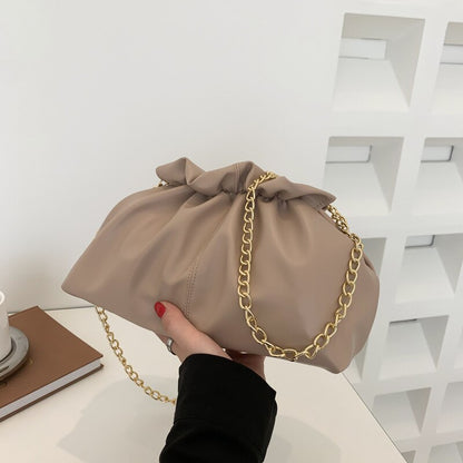 2023 New Fashion Pleated Crossbody Bags For Women Solid Pu Leather Chain Strap Shoulder Bag Ladies Clip Handbags