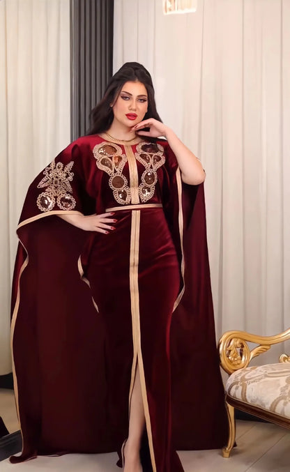 Muslim Eid Women Embroidered Evening Dress Party Batwing Sleeve Dresses Ramadan Abayas Caftan Kaftan Elegant Abaya Jalabiya