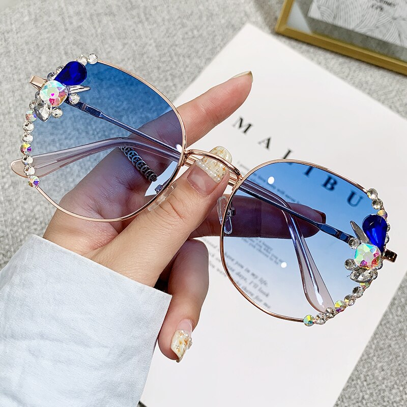 2022 High Quality Rimless Square Diamond Sunglasses Women Brand Designer Vintage Shades Female Pink Eyewear Gafas De Sol