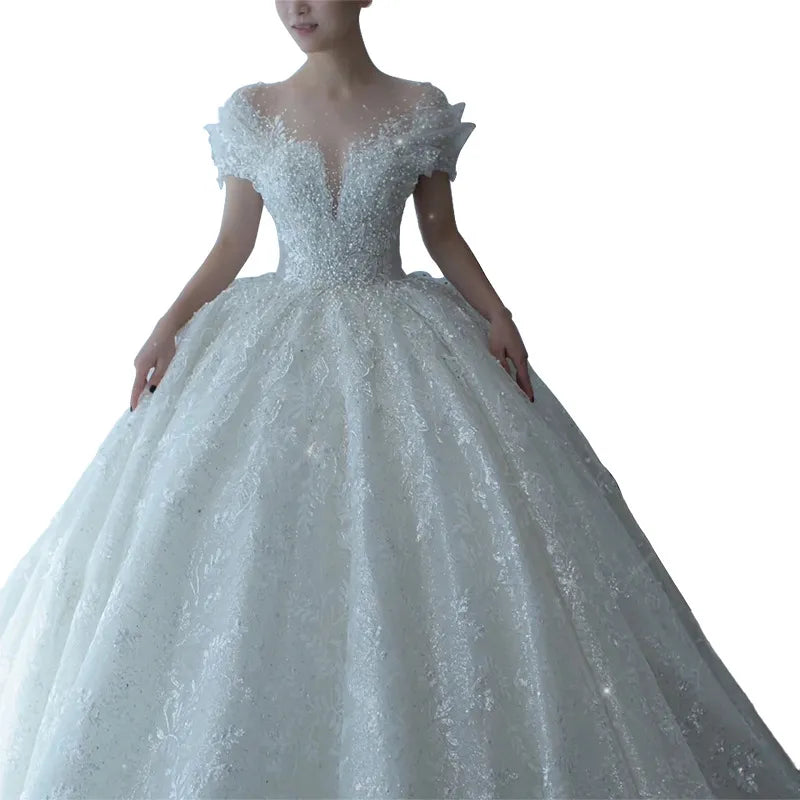 D120 2024 Princess Sexy Luxury Crystal Beaded Wedding Dress Puff Tulle White Wedding Gown Simple Bride Dress Women