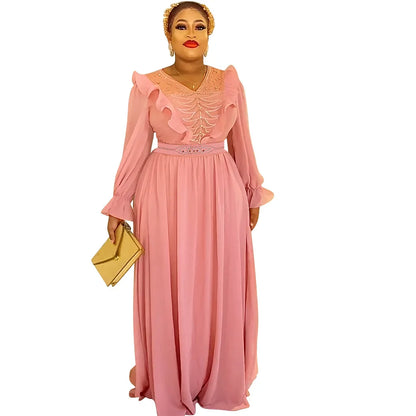 African Maxi Dresses For Women Evening Party Long Dress Africa Clothing Elegant Kaftan Muslim Chiffon Dress 2023 Plus Size