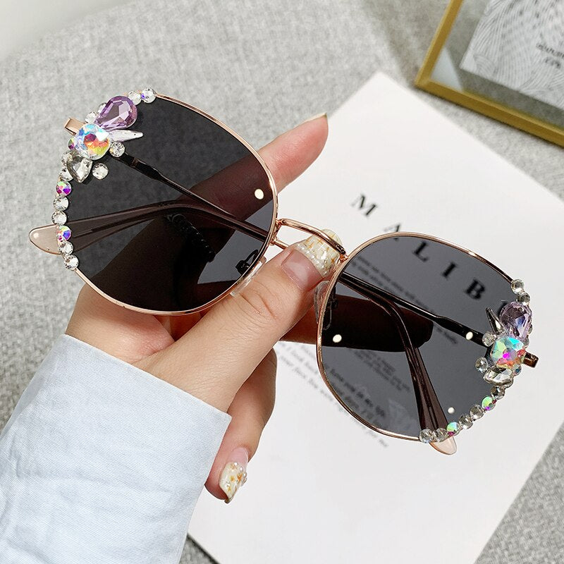 2022 High Quality Rimless Square Diamond Sunglasses Women Brand Designer Vintage Shades Female Pink Eyewear Gafas De Sol