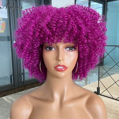 NNZES Ginger Wig Orange Kinky Curly Wig Short Synthetic Wigs for Black Women Mix Brown Blonde Pink Curly Hairs for Cosplay Daily