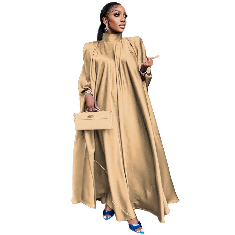 Oversize Women Satin Maxi Dress Loose Party Gowns Big Size High Neck Fashion Streetwear Lady Dresses 2023 Spring Summer