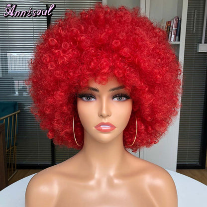 Short Synthetic Afro Wigs For Black Women African Black Pink Fluffy Soft Cosplay Natural Hair Afro Kinky Curly Wig With Bangs