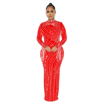 New Fashion Temperament Shiny Dresses Lined 2 Piece Sets with Long Sleeves Evening Party Dresses for Women Sexy Dreses for Women