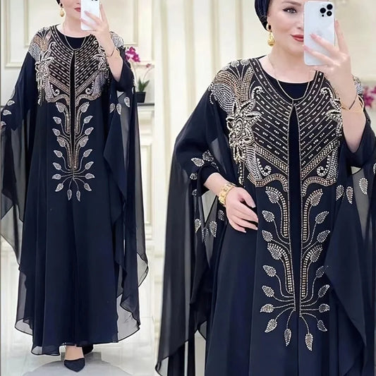 Muslim Kaftan Abaya Dress Women Dubai Turkish Chiffon Party Dresses Elegant Evening Gown African Boubou Fashion Outfit Open Robe