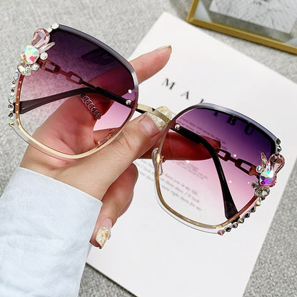 2022 High Quality Rimless Square Diamond Sunglasses Women Brand Designer Vintage Shades Female Pink Eyewear Gafas De Sol