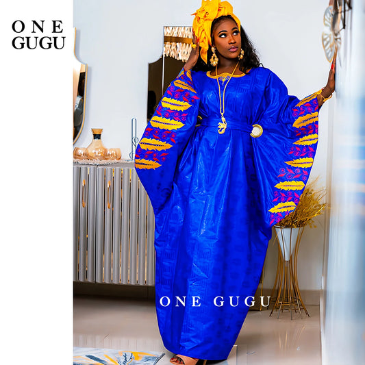 Royal Blue High Quality African Bazin Riche Boubou Dress For Women Nigerian Wedding Party Gown Long Robe Baisn Sewn Dress