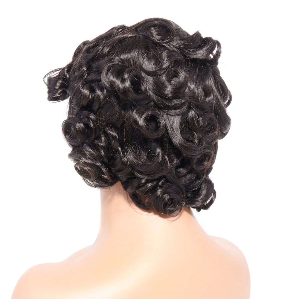 Bouncy Curly Fringe Wig Pixie Cut Wig Short Curly Human Hair Wigs For Women Cheap Full Machine Wigs Egg Curls Bob Wig With Bangs