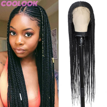 Ombre Red Box Braid Wig with Baby Hairs Long Cornrow Braid Lace Front Wigs for Women Synthetic Knotless Box Braided Frontal Wig