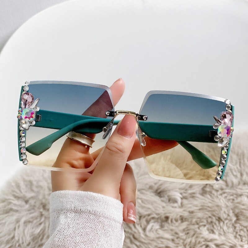 2022 Rimless Sunglasses Woman Sexy Luxury Brand Design Diamond Sun Glasses Gradient Shades for Female Oculos De Sol Uv400