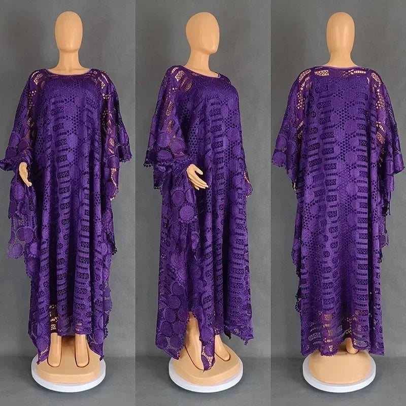 Elegant African Dresses for Women Traditional Dashiki  Fashion Lace Boubou Plus Size Wedding Party Gown Muslim Kaftan Maxi Dress