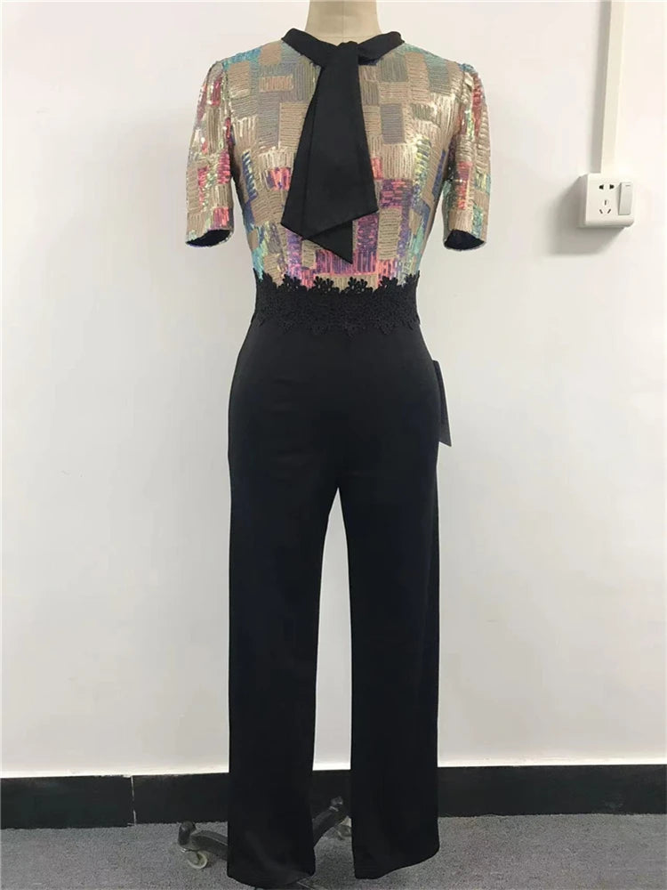 iDress New Combinaison Femme Sexy Birthday Outfits Women Sequin Patchwork Jumpsuit Luxury High-Waist One Pieces Party Romper