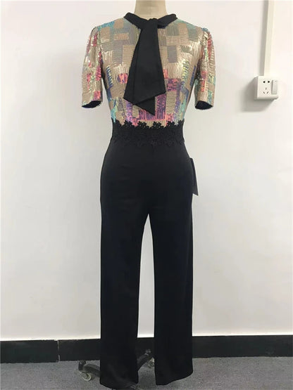 iDress New Combinaison Femme Sexy Birthday Outfits Women Sequin Patchwork Jumpsuit Luxury High-Waist One Pieces Party Romper