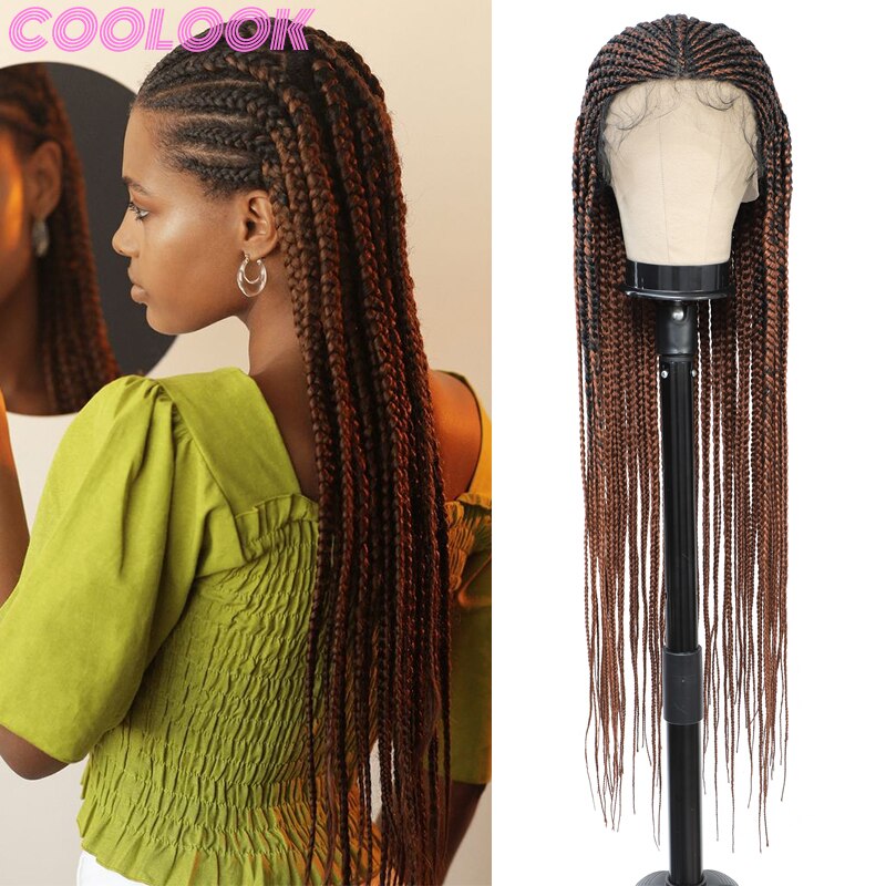 Ombre Red Box Braid Wig with Baby Hairs Long Cornrow Braid Lace Front Wigs for Women Synthetic Knotless Box Braided Frontal Wig