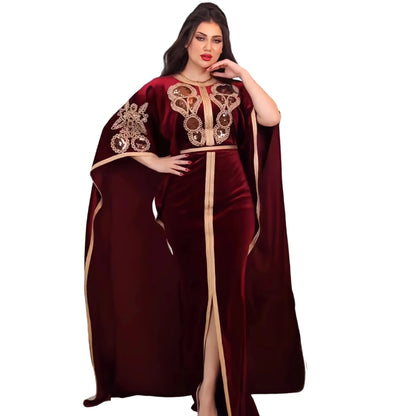 Muslim Eid Women Embroidered Evening Dress Party Batwing Sleeve Dresses Ramadan Abayas Caftan Kaftan Elegant Abaya Jalabiya