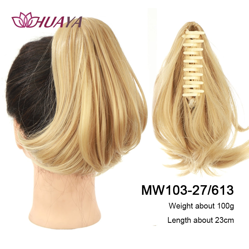 HUAYA Synthetic Claw Clip Ponytail Hair Extensions Short Straight Natural Tail False Hair For Women Horse Tail Black Hairpiece