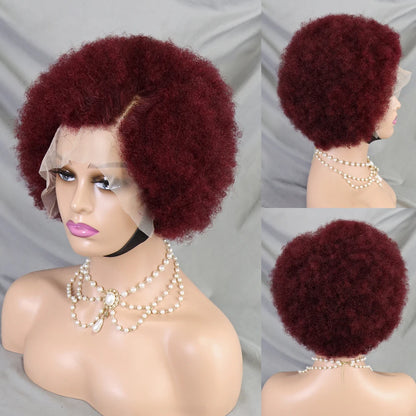 【13X4】Afro Kinky Curly Lace Front Wig Human Hair Natural Color Afro Side Part  Natural Hairline 13X4 Glueless Short Human Hair