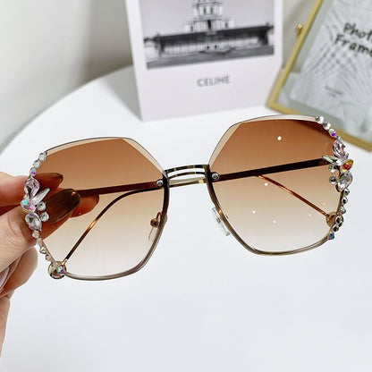 2022 Rimless Sunglasses Woman Sexy Luxury Brand Design Diamond Sun Glasses Gradient Shades for Female Oculos De Sol Uv400