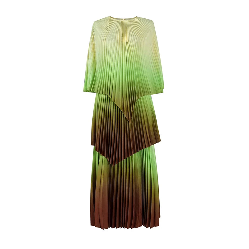 Miyake pleated dress large size Gradient layered pleated long skirt for fashionable women and floor skirts